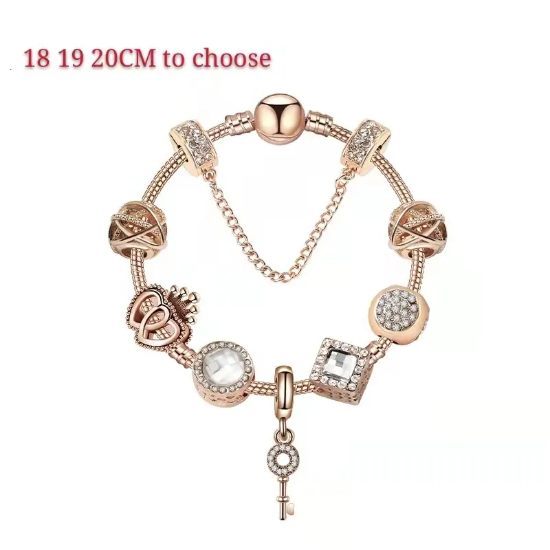 18 19 20cm contas de charme mágico rosa fios de ouro multi vertente frisada pulseira 925 prata banhado cobra corrente pingente chave como um diy jew268d