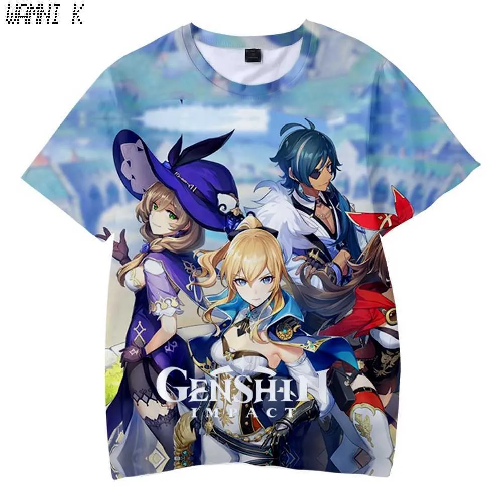 ノベルティゲームGenshin Impact Printed 3D Tシャツ男性向け女性特大のOネックトップ半袖Creative Unisex Fashion TシャツY0901