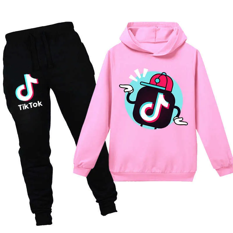 Tik Tok Abbigliamento bambini Completi in due pezzi Ragazzi Ragazze TikTok Tute Adolescenti Tuta sportiva Adolescenti Felpe con cappuccio Felpe Pantaloni Hip Hop Clo3371848