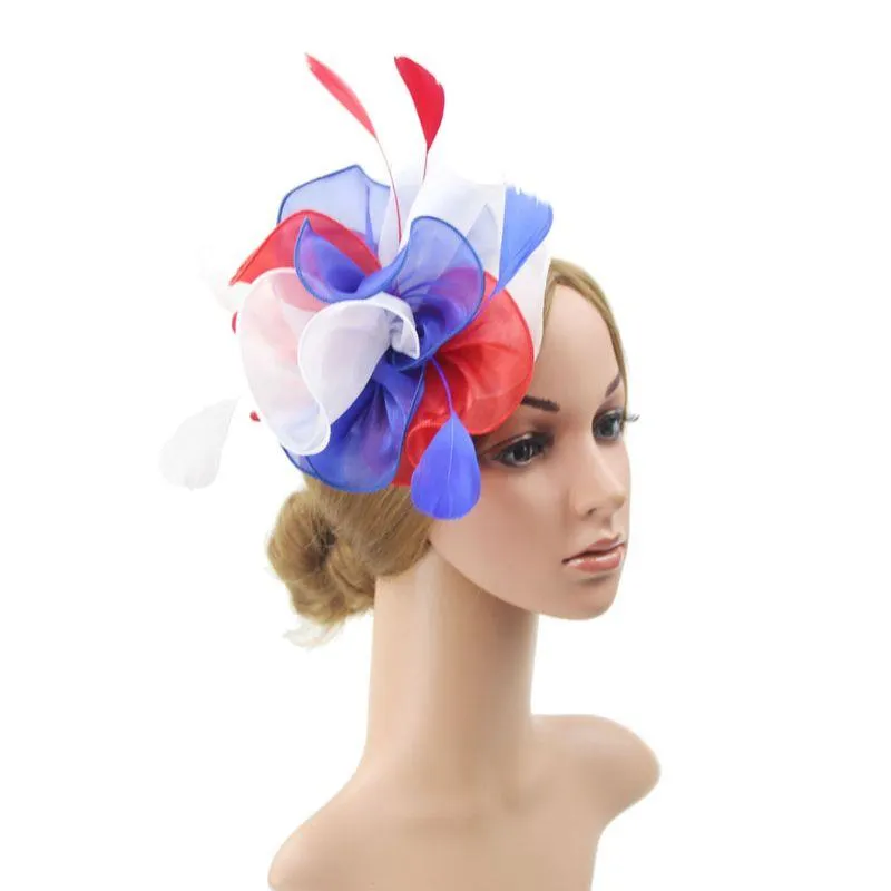 Kopfbedeckungen 16 Farbe Frauen Große Rüschen Blume Fascinator Hut Vintage Solide Multi Feder Tee Party Entenschnabel Haar Clip221j