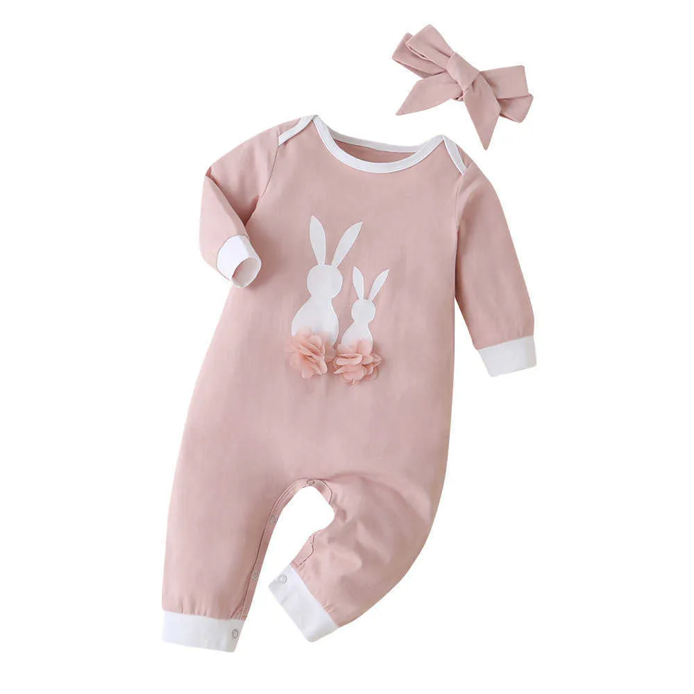 Winter Baby Infant Rompers Boys Clothes Long Sleeve Print Rabbit Bow Pink Cute Kids Costume 21062362430117044354