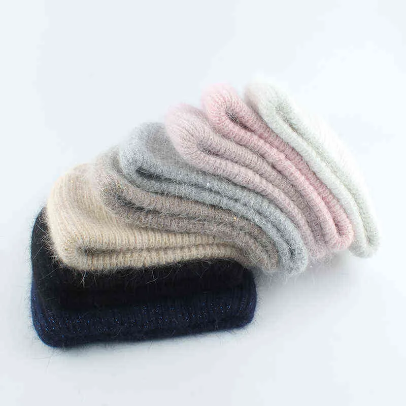 Femmes hiver chapeaux véritable lapin fourrure chapeau chapeau femme en laine tricoté cruelle chaude cruelle pour gorros chapeau féminin 211229