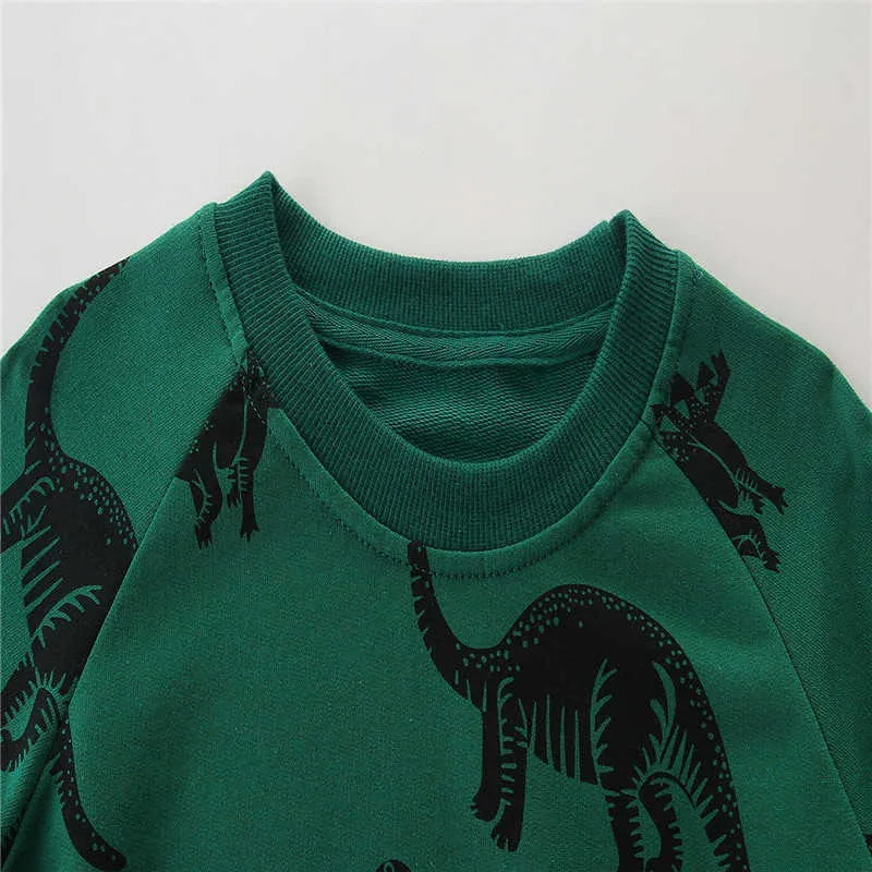 Hoppmätare Djur Skriv ut Barns sweatshirts för höst Vårpojkar Tjejer Dinosaurer Sport Toppar Baby Bomull Kläder 210529