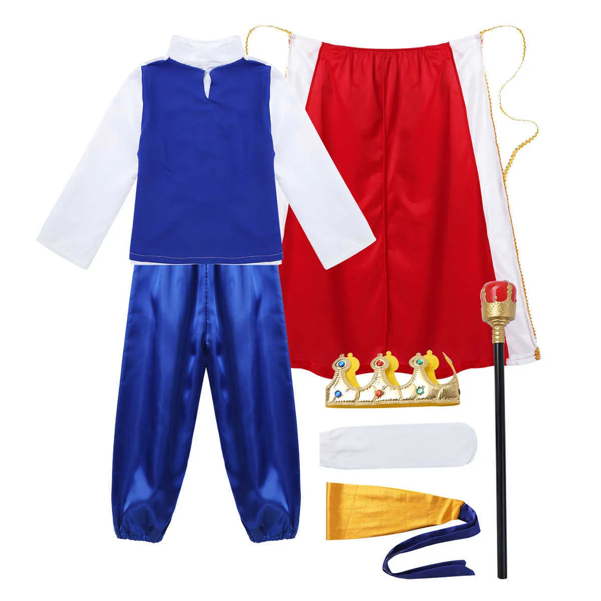 TiaoBug Enfants Garçons Halloween Cosplay Habiller Costume De Roi Médiéval Prince Cape Couronne Sceptre Ensemble Carnaval Roleplay Party Outfit Q0910