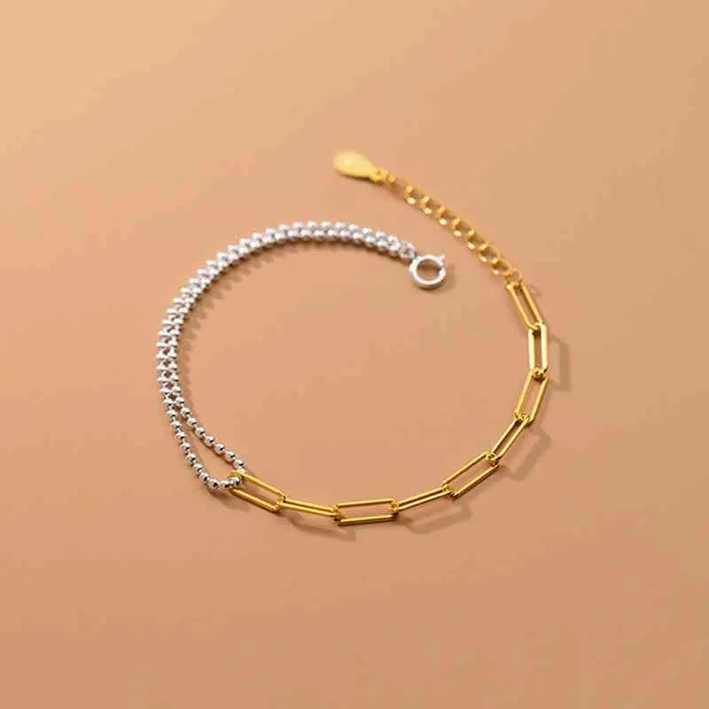 WANTME 925 argent Sterling Simple Double perles cubain lien chaîne Punk bracelet à breloques pour les femmes Unique mode fête bijoux cadeau