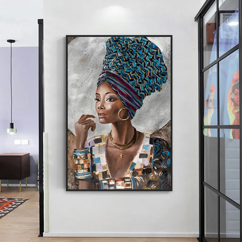 Affiches et imprimés d'art abstrait de femme noire africaine, peintures sur toile de Style National pour femmes, images pour décoration murale de salon 7508995