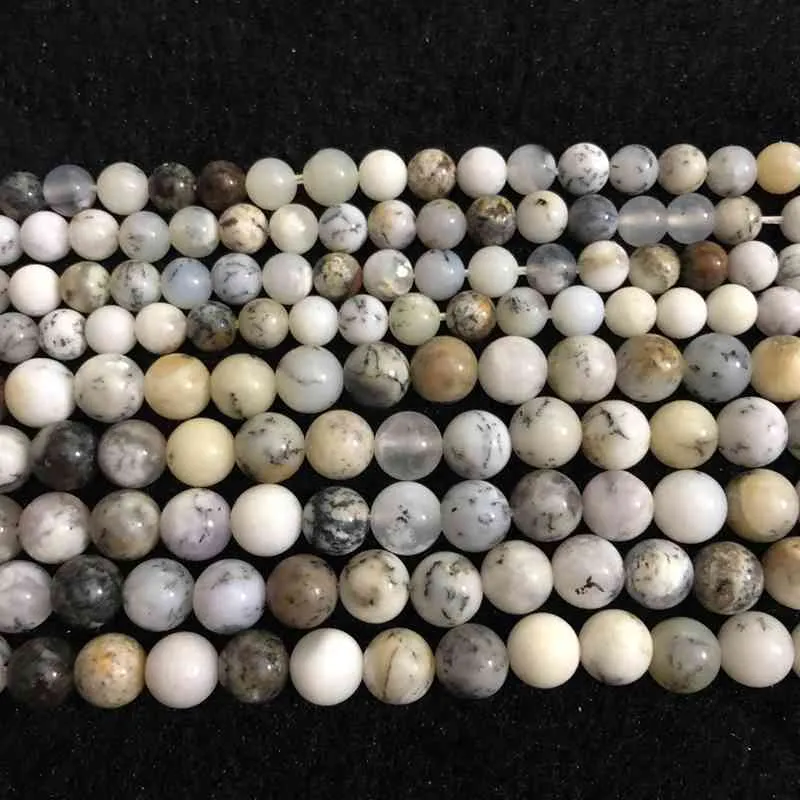Perles d'opale dendritique entières 100% naturelles, perles rondes en pierre gemme de 6mm 8mm 10mm, perles de chrysoprase blanches 15.5