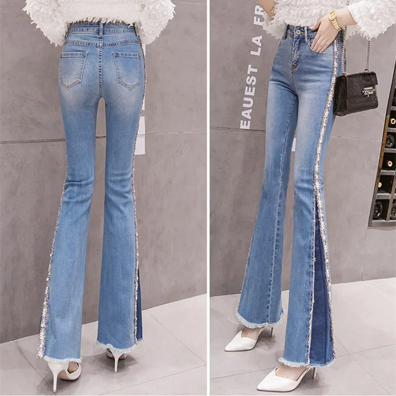 Flare Jeans Mode Europa Stijl Dames Kralen Skinny Denim Broek Vrouwelijke Jean Broek A3223 210428