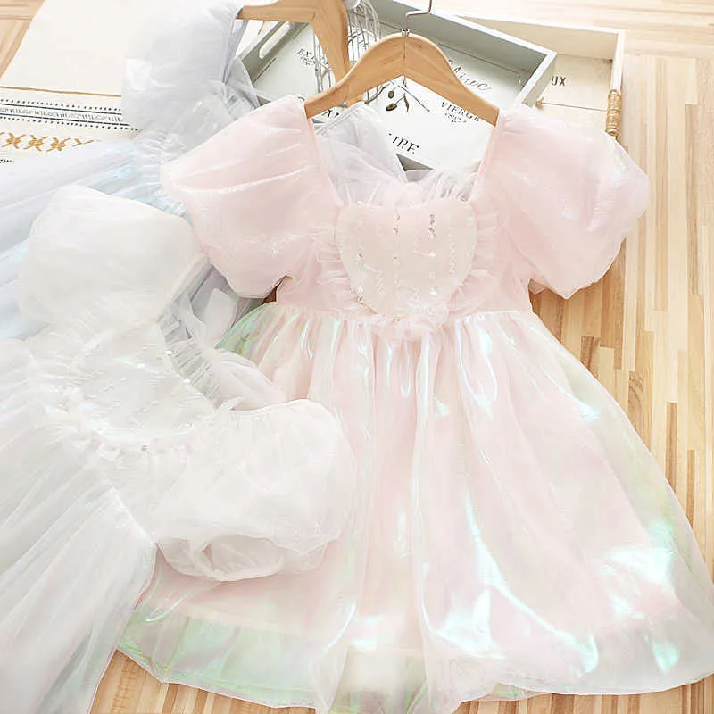 4-10 år högkvalitativ sommar tjej klänning spets chiffong blomma draped ruched barn barn kläder prinsessan 210615
