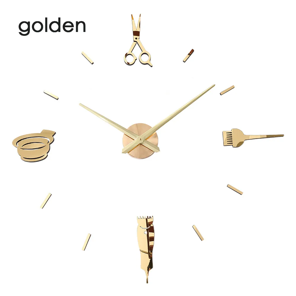 Giant Wall Clock Barber Pole Shears DIY Salon Decor Black Big Needle ...