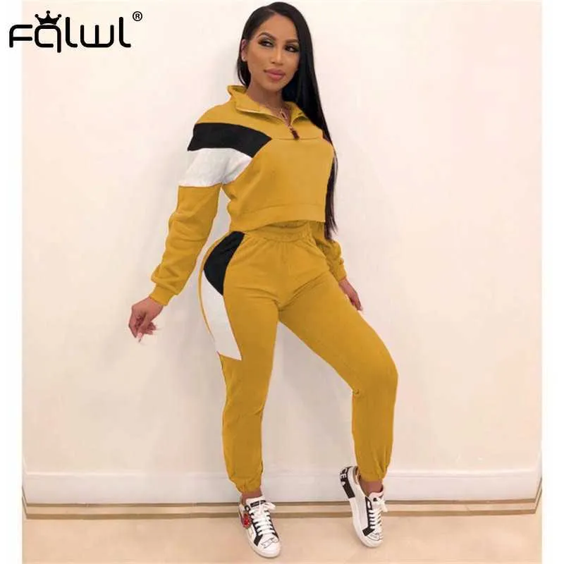 FQLWL Streetwear Set da due pezzi Tuta sportiva da donna Manica lunga Crop Top e pantaloni della tuta Tuta da donna Autunno Casual Set coordinato Y0625