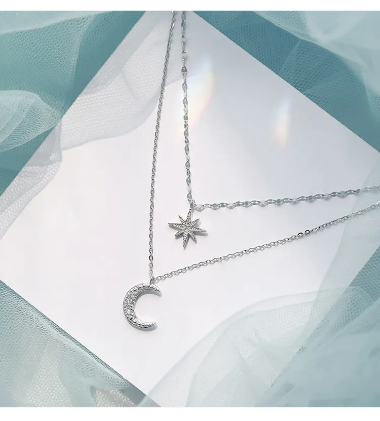 SIPENGJEL Fashion Double Layer Chain Necklace Star And Moon Summer Chore Neckalce for Women Minimalist Jewelry 2021