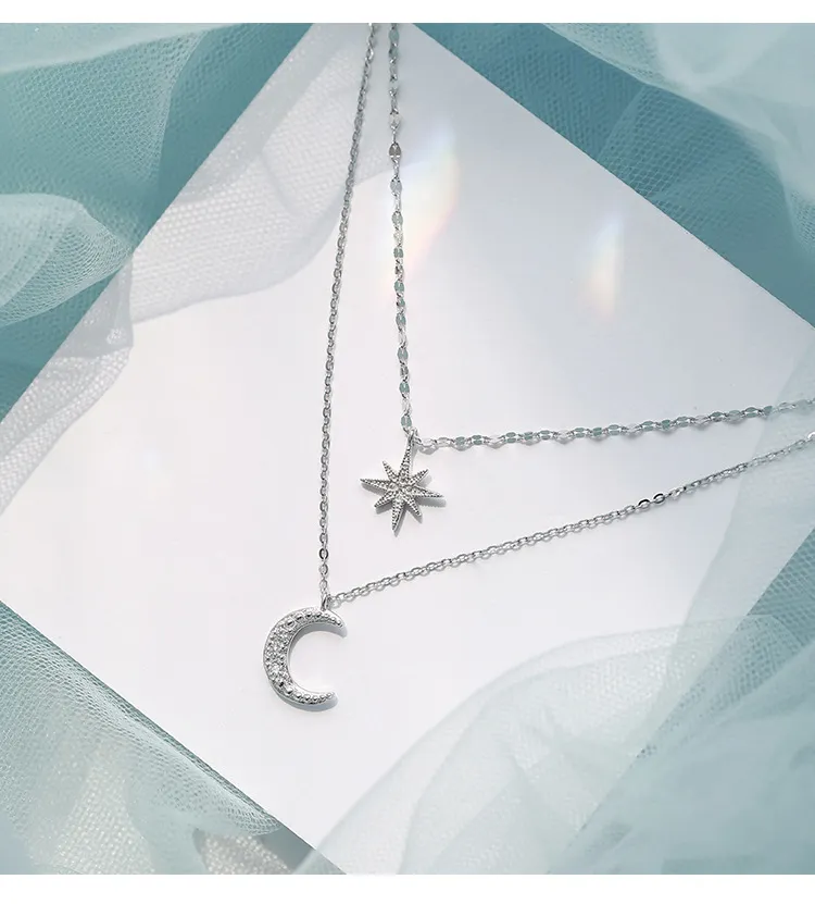 Sipengjel moda dupla camada cadeia colar estrela e lua chore de verão gravata para mulheres minimalistas jóias 2021