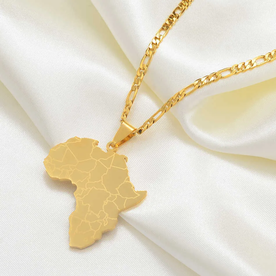 Anniyo Africa Map Pendant Halsband Kvinnor Män Silverfärg Guld Färg Afrikanska smycken #077621B H09182469
