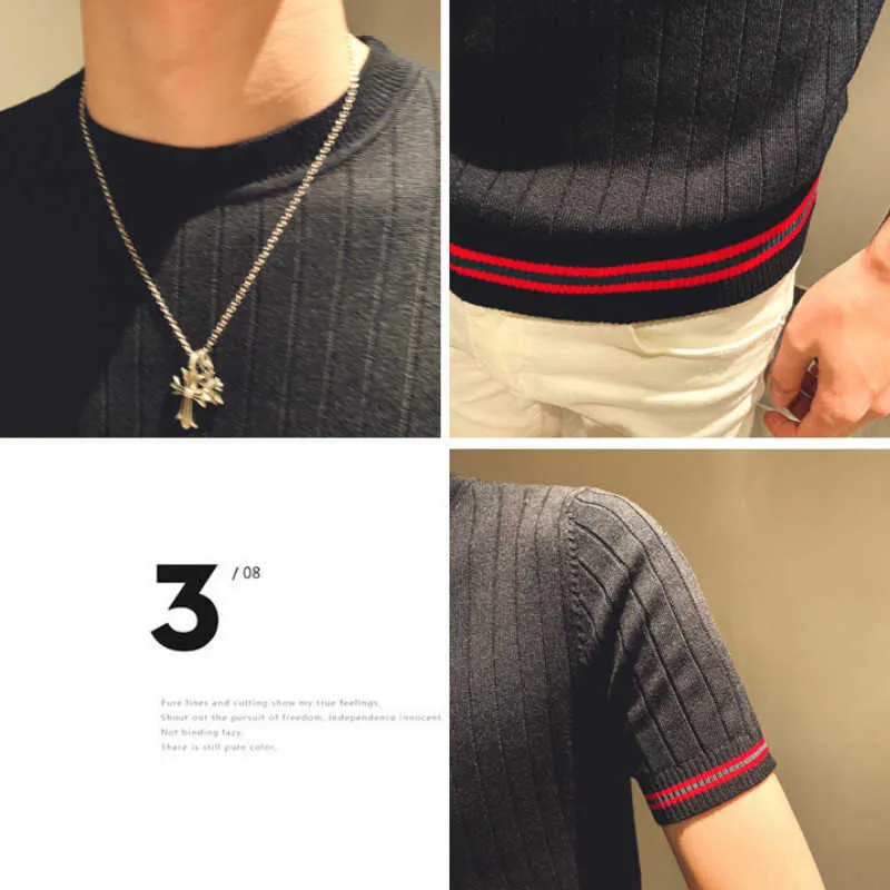 Fashion T Shirt Men Knitted Solid Color Short Sleeve O Neck Casual Tshirt Streetwear Male Clothing Summer Top Tees 210527