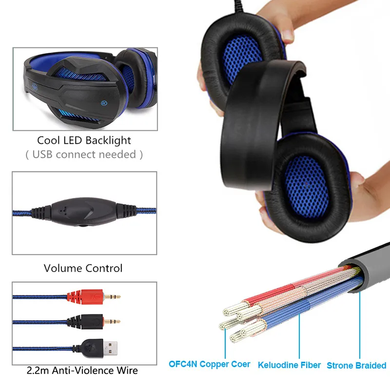 Cool LED Auriculares con cable con micrófono Auriculares gamer PC Auriculares Diadema Estéreo Juego Auriculares PS4 / XBOX / Teléfono