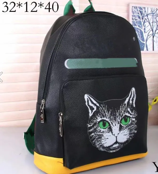 Fashion Leather large capacity men's backpack female backpack cat black red 32 12 40cm252I