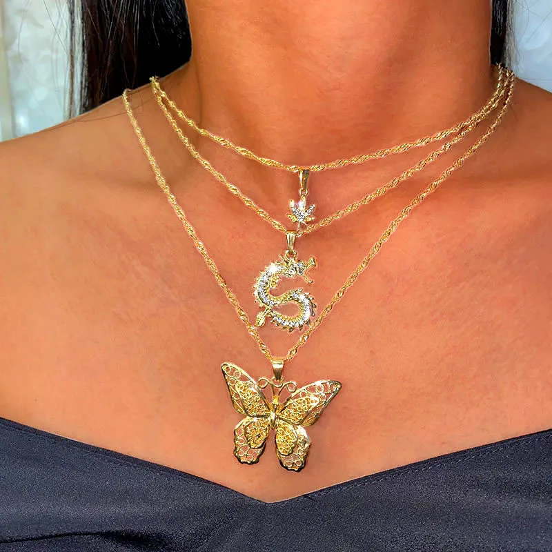 Bohemian Multilayer Necklaces For Women Men Gold Butterfly Portrait Coin Crystal Chokers Necklace Trendy New Jewelry Gifts8935367