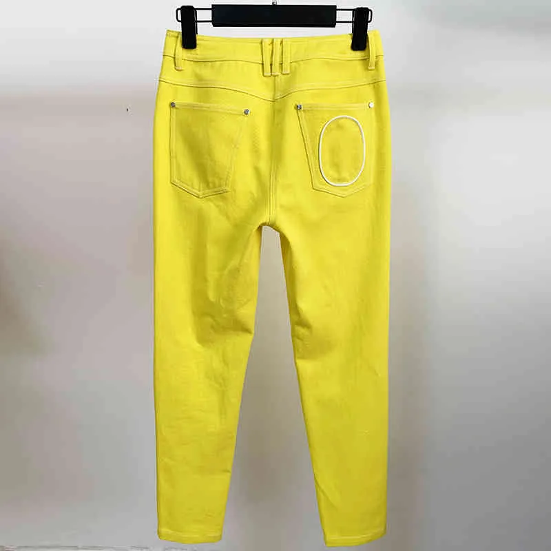 High Street EST Fashion Styliste Designer Jeans Femmes Top Couture Contraste Denim Crayon Pantalon Jaune 210521