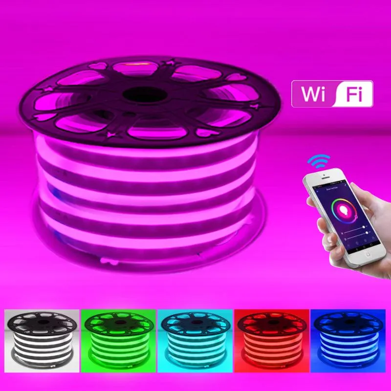 Remsor WiFi Control RGB Neon Strip Light Lamp Waterproof 2835 Vitt varmt flexibelt LED -rep EU UK AU 220V US 110V244O