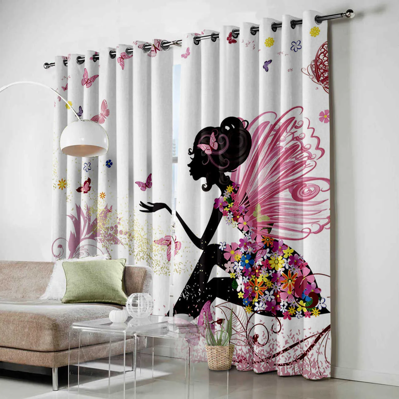 African Women Butterfly Girl Window Curtains Living Room Curtains Kitchen Decor Kids Room Curtain Window Treatment Valances 210712