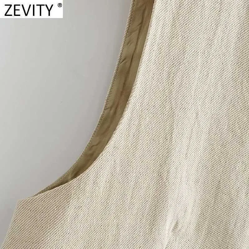 Zevity المرأة خمر الخامس الرقبة بلون بلون الكتان سترة قصيرة سترة سيدة الرجعية أكمام عارضة ضئيلة صدرية أنيقة المحاصيل قمم CT705 210910