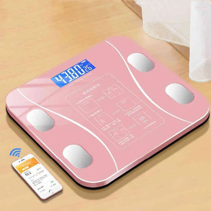 Body Fat Scale Smart Wireless Wireless Digital Banheiro Analisador de Composição de Peso com Smartphone App Bluetooth-compatível H1229