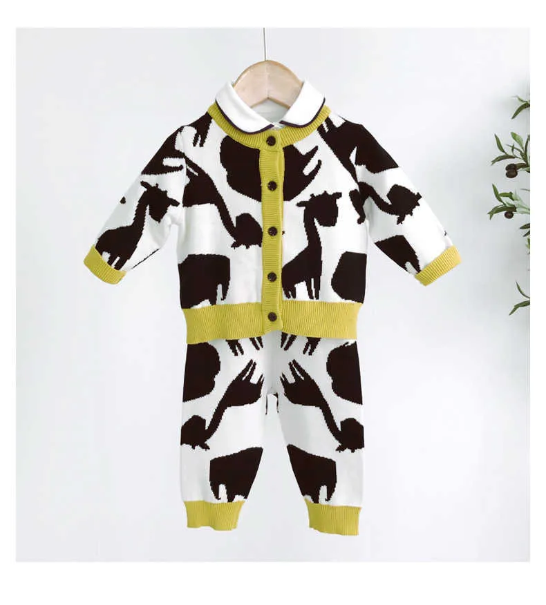Çocuk Örgü Giysi Set Bebek Erkek Örme Hırka Ve Pantolon Sonbahar Kış Yürüyor Triko Kıyafetler Pamuk Örme Kazakları 210615