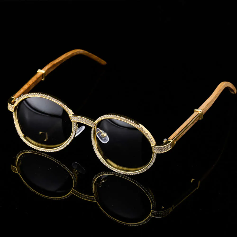 Highend -tillbehör Fashion Luxury Metal Copper Gilded Frame With Lens Wood Temple Solglasskvinnor Män anpassade en diamantglas5197765