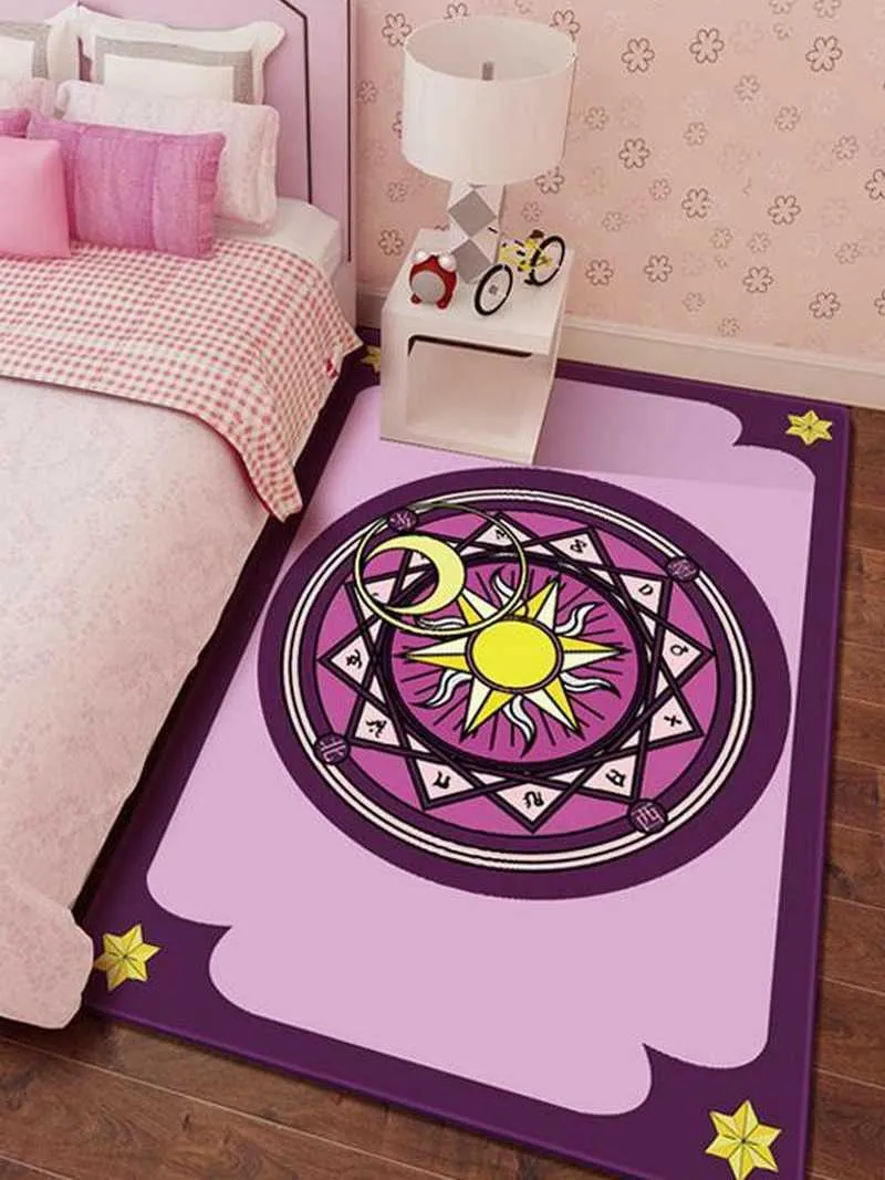 Nordique dessin animé fille coeur princesse tapis mignon rose tapis enfants chambre bébé salon lit magique tapis de sol chevet 210626