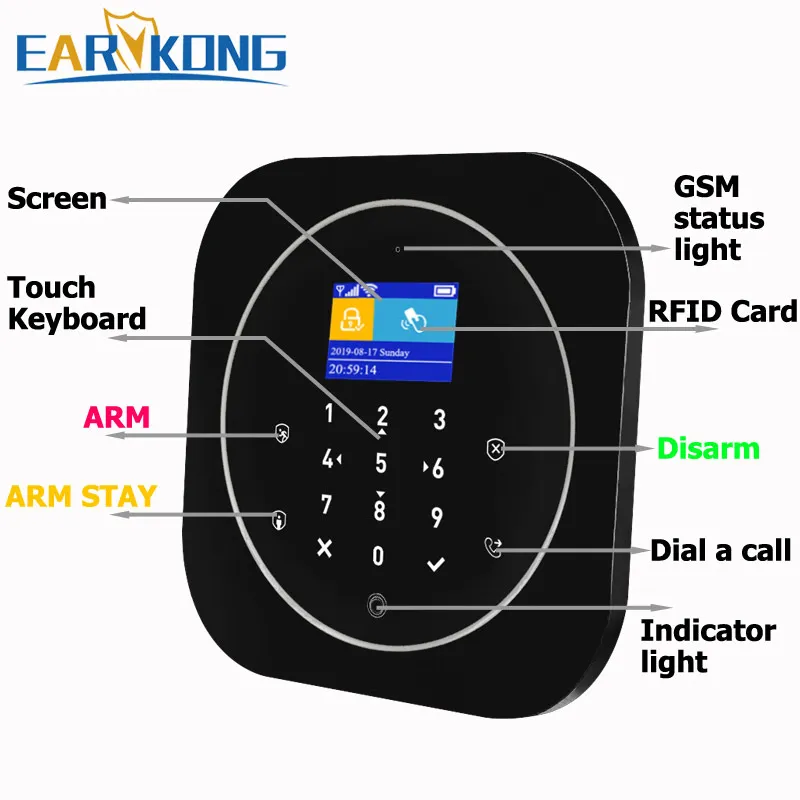 WIFI GSM-System RFID-Burglar-Sicherheits-LCD-Touch-Tastatur 433MHz Wireless Sensor Alarm 11 Sprache Tuyasmart Smart Life App