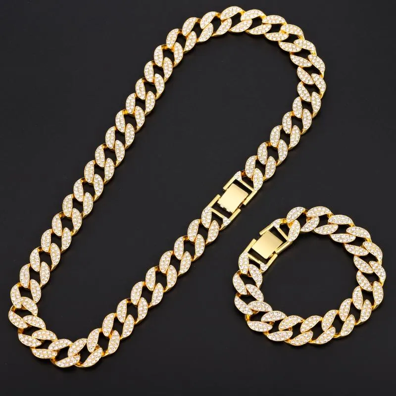 Chaines Iced Out Cuban Link Chain Paveed Himitone Miami Gold Silver Color Zircon Bling Collier For Men Hiphop Jewelry291U