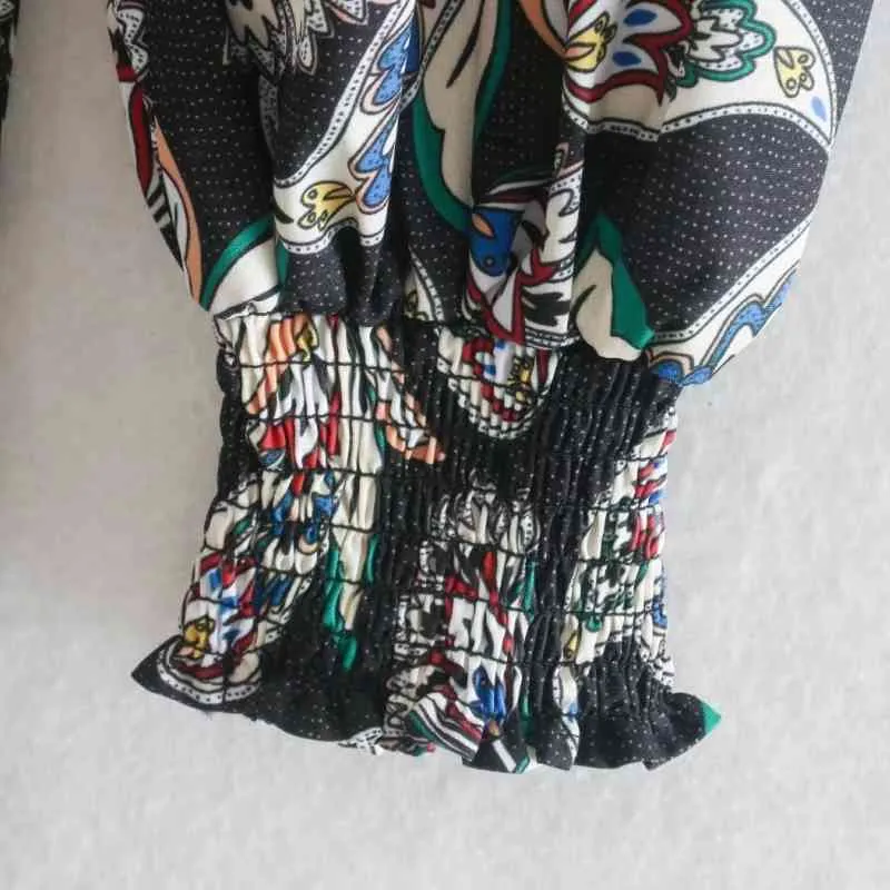 Mini abito da donna vintage con stampa di anacardi con scollo a V Slim Abiti casual a maniche lunghe da femme Vestido D6623 210430