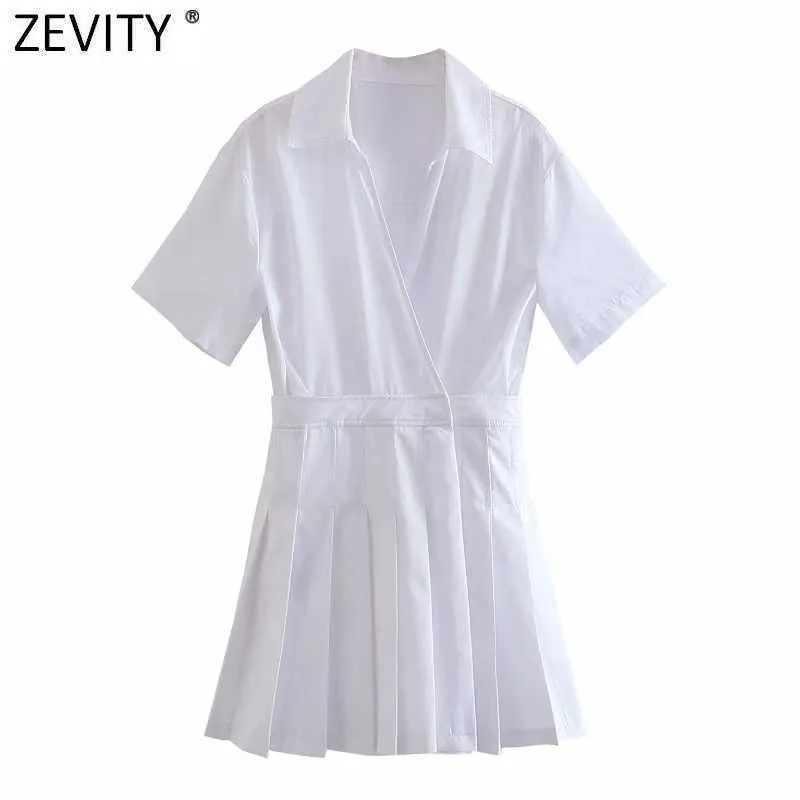 Zeefity vrouwen mode zoom geplooid patchwork wit pantsand stijl mini-jurk vrouwelijke korte mouw rug rits chic vestido ds8306 210603