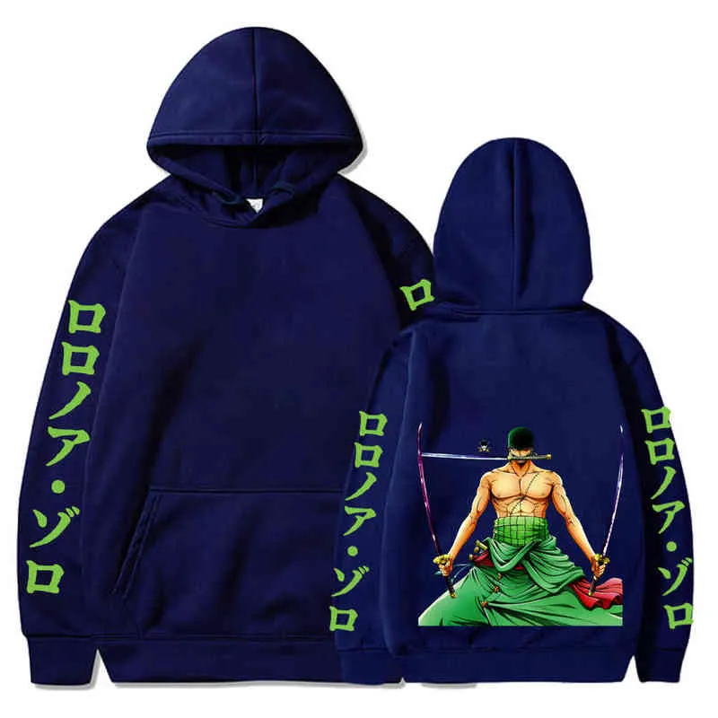 Japanese Anime One Piece Hoodie Printed Roronoa Zoro Pullover Funny Sweatshirts Long Sleeve Loose Streetwear Hoodie Tops H1227