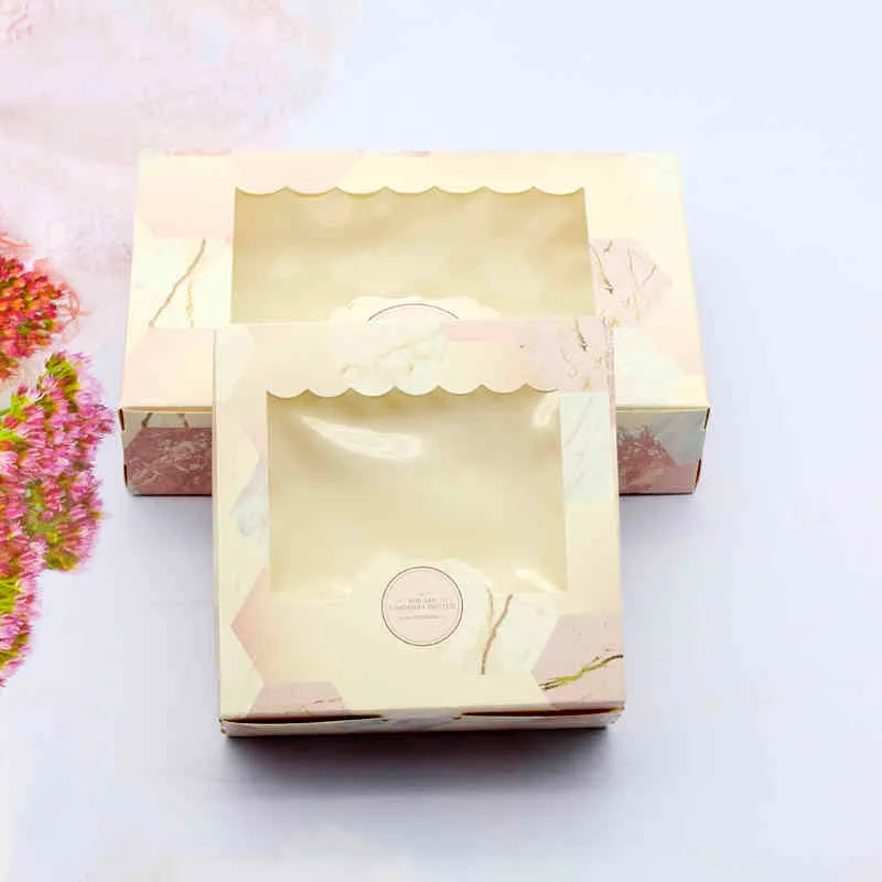 Papierverpackung, Geschenkbox mit Fenster, rosa Marmor, Hochzeit, Party, Lebensmittelverpackung, Süßigkeiten, Pralinen, Kekse, Geschenkverpackung, Kuchenschachteln, festliche Veranstaltung, Gastgeschenke, Lieferungen aus Pappe