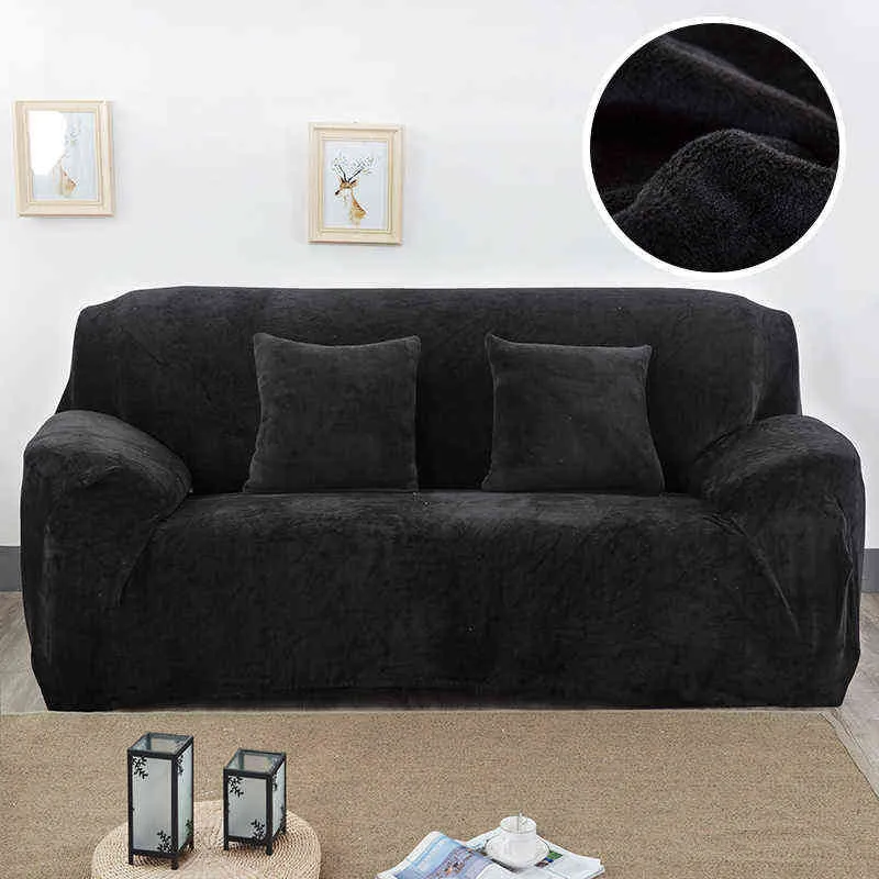 Velvet Plush Sofa Cover Stretch Big Elasticity Sofa Covers Washable Couch Covers Sofa Furniture All Wrap Single Slipcover Home 211102