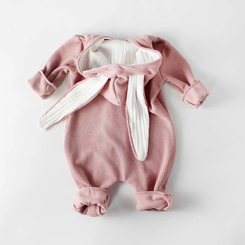 Höst tjejer rompers baby barnkläder baby kaniner öron långa ärmar jumpsuit födda vinter kläder 210701