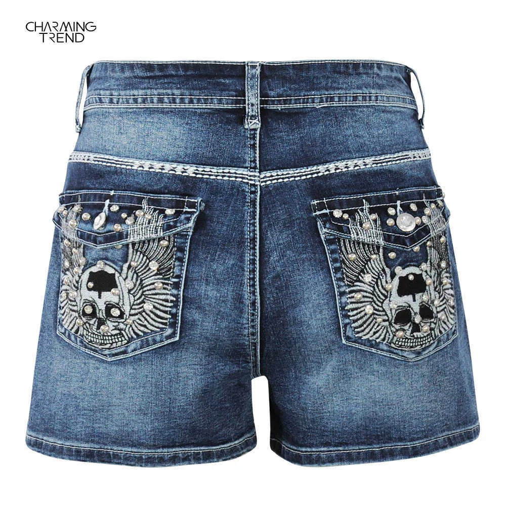 Summer Fashion Denim Shorts Women's High Waist Skull Pattern Casual Pants Woman 210702