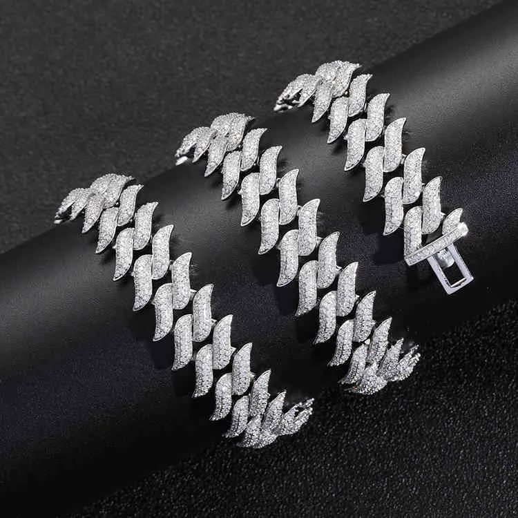 925 Sterling Sier Spike Forme Cubain Bracelet Pour Hommes 12mm Largeur Avec D Couleur Moissanite Cubain Lien Bracelet306f