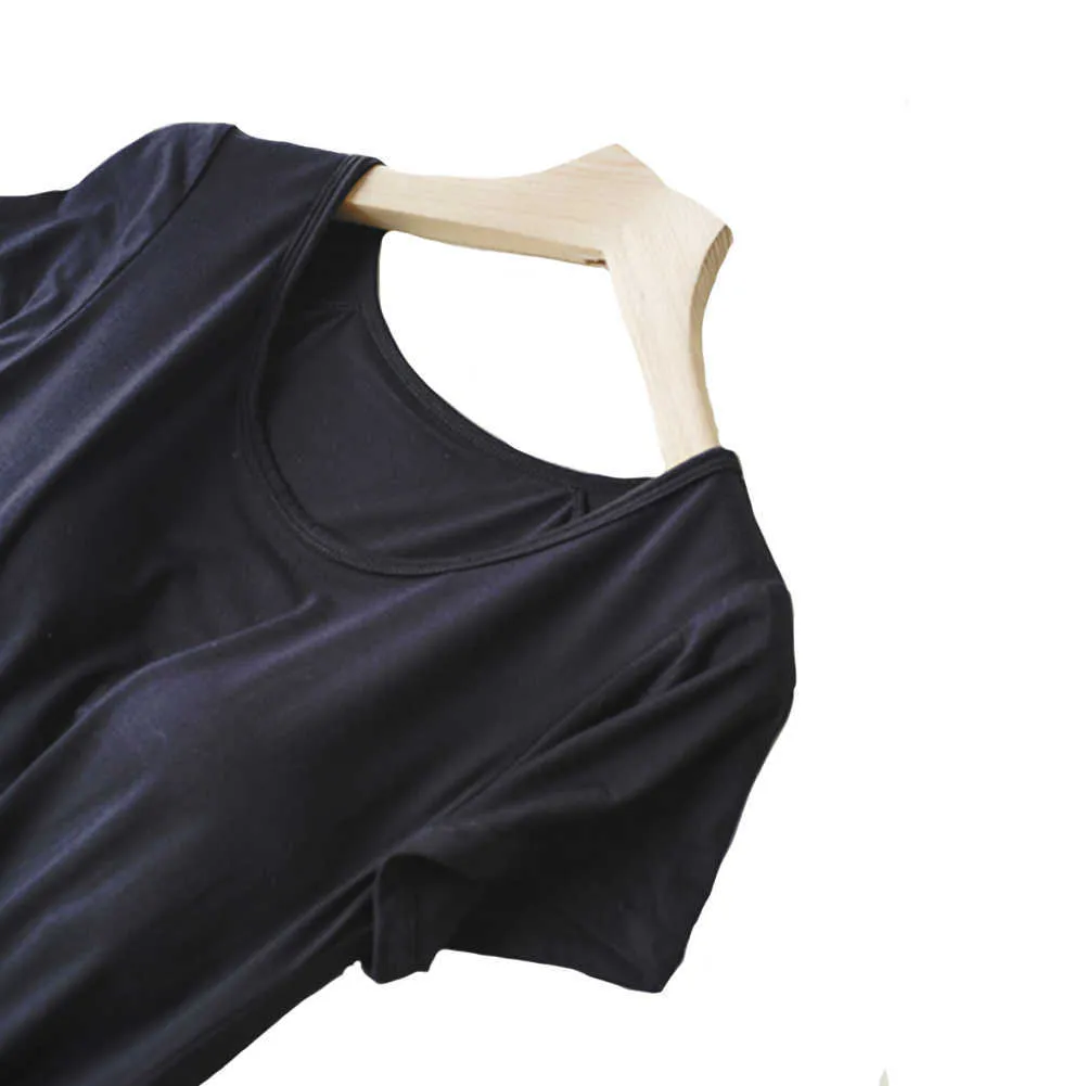 Femmes décontracté robe de nuit vêtements de nuit intégré soutien-gorge rembourré à manches courtes solide robe salon femme dormir 210924