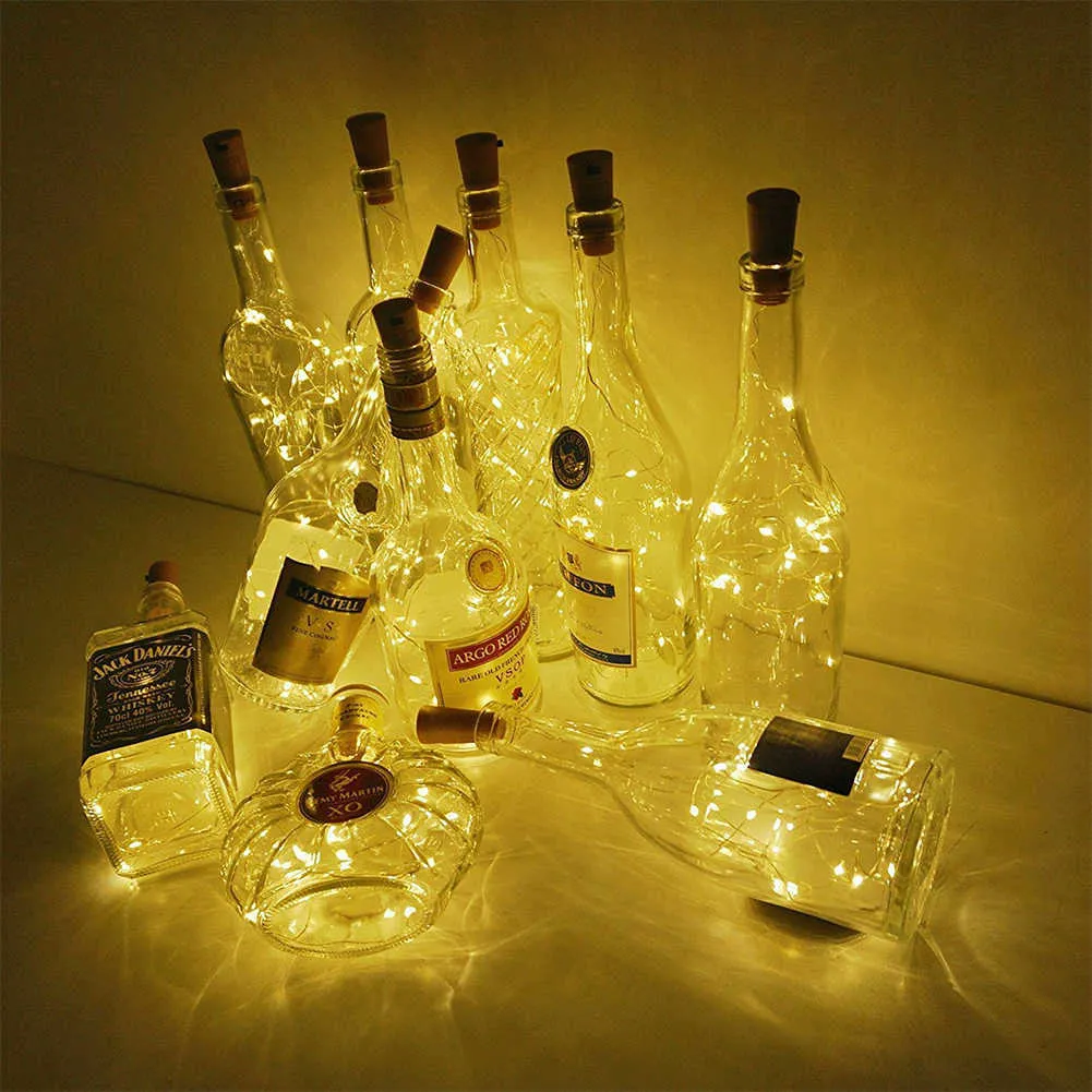 6/12 Pack Cork Lights Wine Bottle 6.5ft 20 LED-reeks voor glazen Mason Jar Fairy ingebouwde batterij Y0720