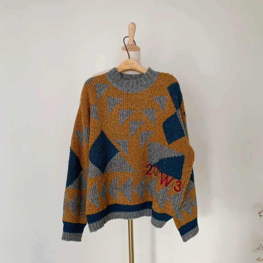 O-cou épais chaud tricoté pull pull femmes hiver à manches longues motif géométrique mode coréenne femme pull hauts 210513