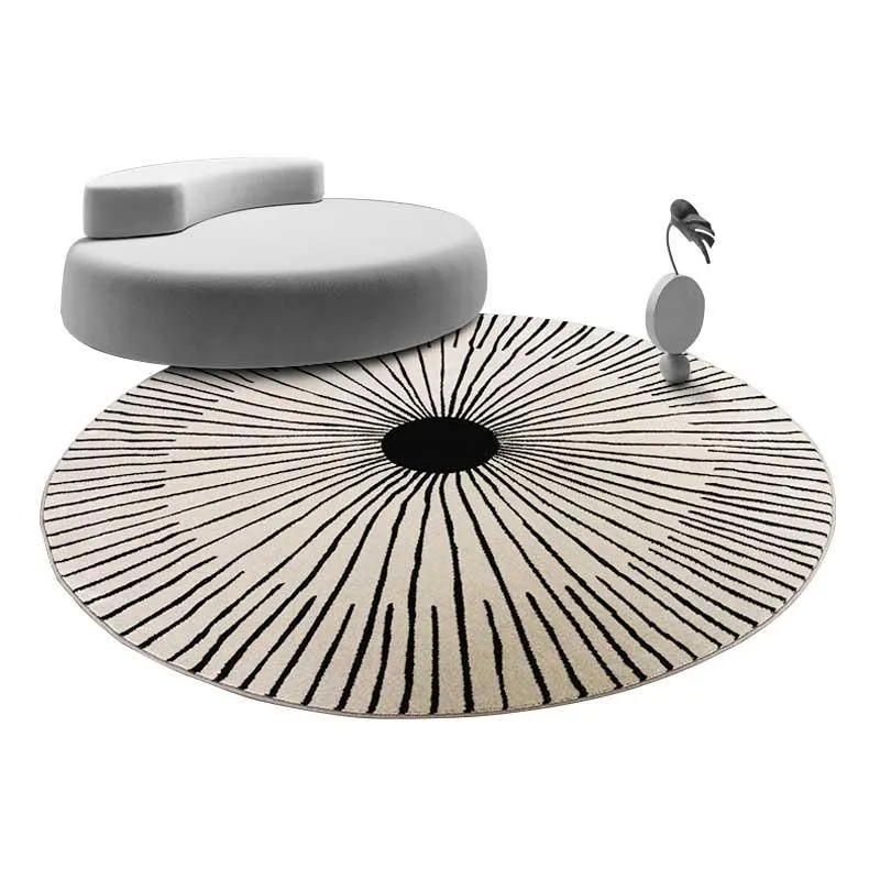 카펫 현대 둥근 깔개 거실 장식 기하학적 검은 흰색 부드러운 얽히고 부드러운 카펫 침실 푹신한 의자 바닥 mat241g