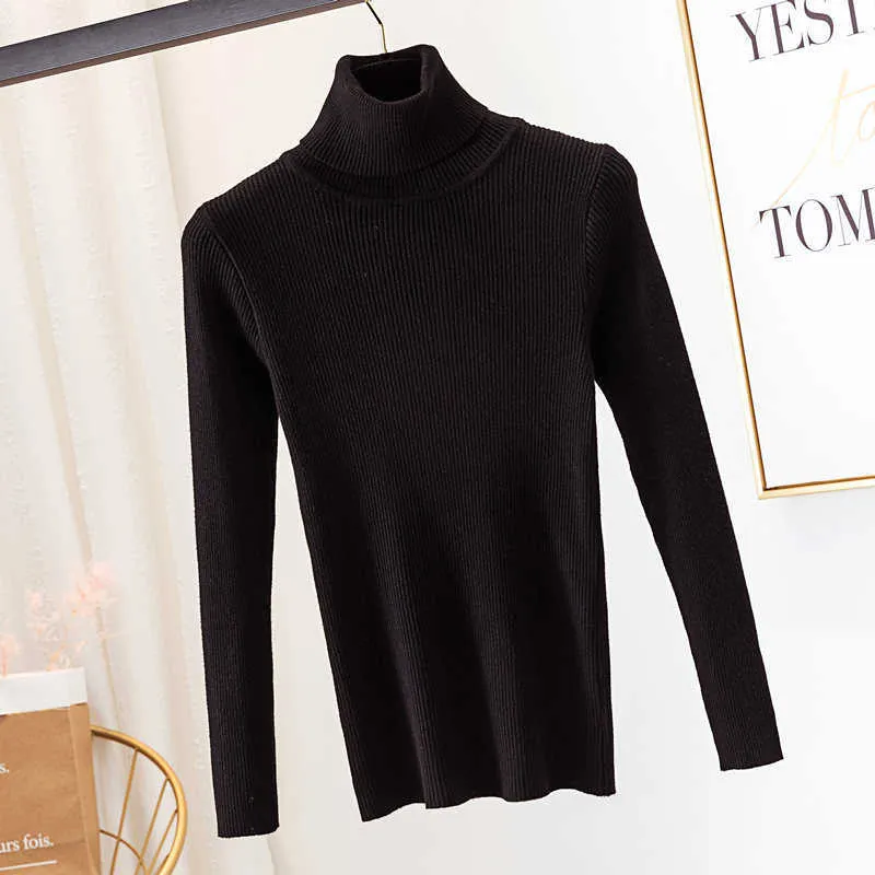Autumn Winter Knitted Sweater Pullovers Turtleneck Sweater for Women Long Sleeve White Black Soft Female Jumper Clothing 210917