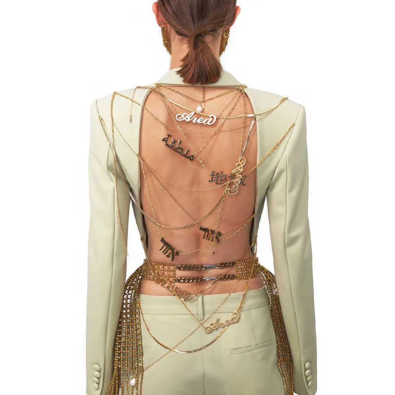 VGH asymétrique Blazer pour femmes col cranté à manches longues dos nu paillettes chaînes Designer manteaux femme mode 210930