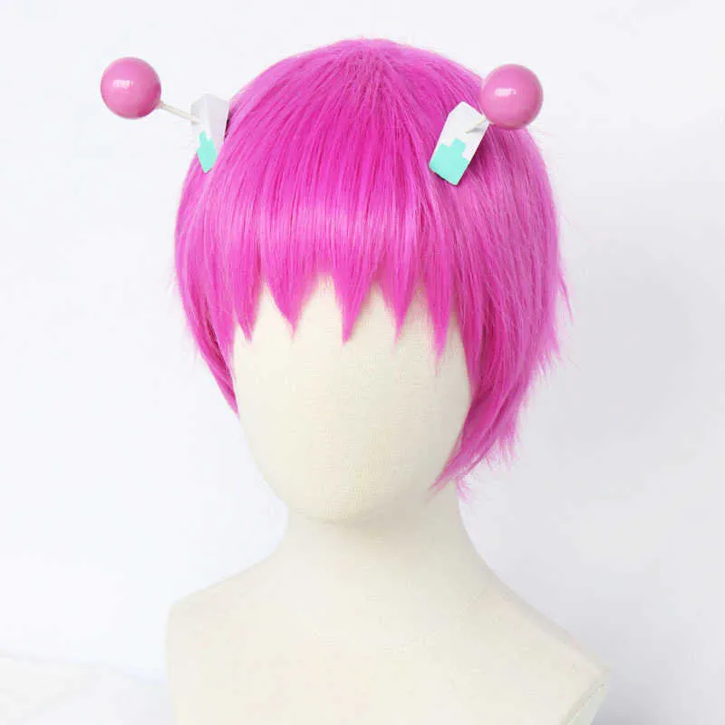 Saiki K Cosplay Uniforme Kusuo no Psi Nan Costume Bleu Perruque Rose Épingle À Cheveux À La Main Costume Anime Lunettes Vertes Halloween Outfit Y0913