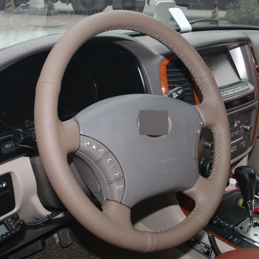 Сделай похмелья вручную темно-коричневый кожаный автомобильный рулевой крышку для старой Toyota Land Cruiser Prado 1202246