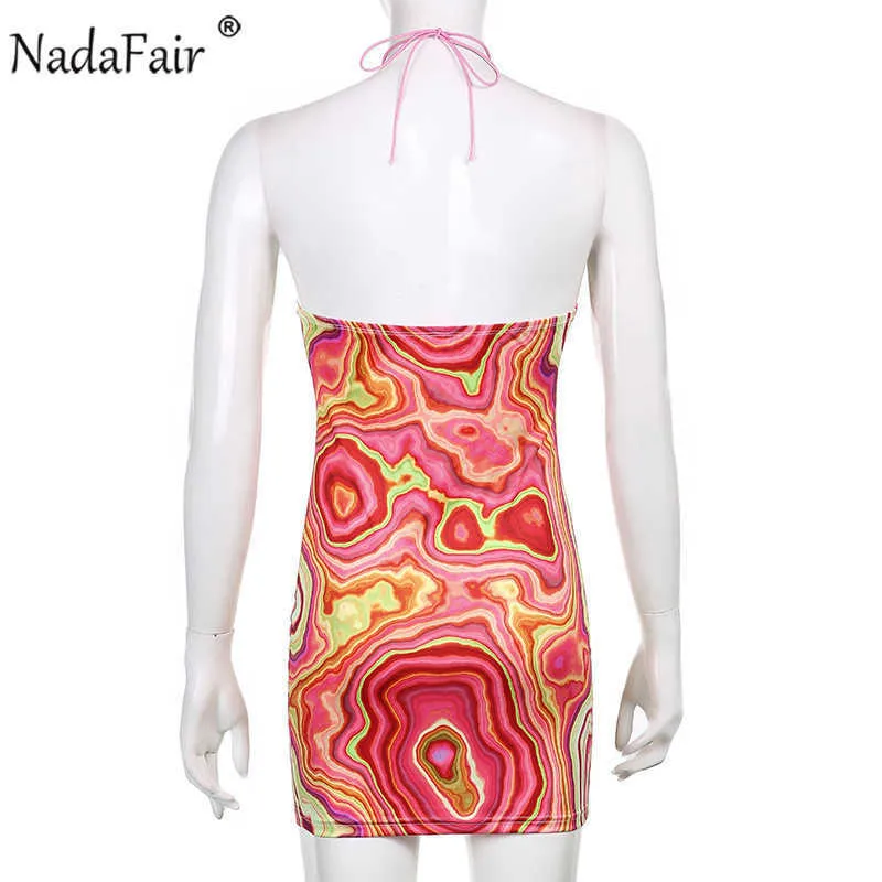 Nadafair Y2K Mini Sexy Sommer Kleid Frauen Ärmellose Club Outfits Damen Kleidung Backless Halter Neck Bodycon Kleid 2021 Y1006