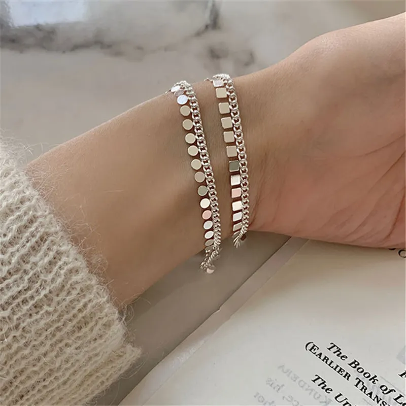 925 pulseiras de prata esterlina para mulheres Acessórios menina na moda elegante borla redonda quadrado cordão charme festa jóias SL511